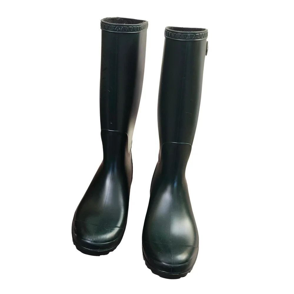 UGG Shelby Matte Tall Hunter‎ Green Rain Boots Women's Sz 7 shearling insoles
